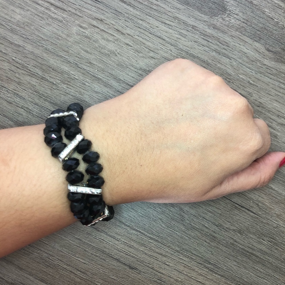 Black gem with rhinestones bracelet